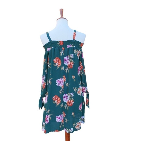 As U Wish Green Floral Off The Shoulder Floral Boho Dress Women Size Large - Picture 3 of 5